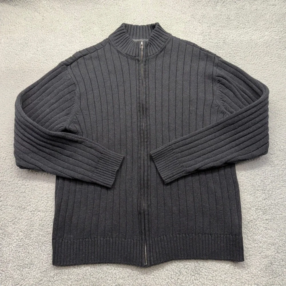 Chaps‎ 70741 Mens XL Black 100% Cotton C28969 Full Zip Ribbed Mock Neck Sweater